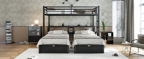 English Elm Twin Triple Bunk Bed Metal L-shaped Frame Sleeps Three Kids White Finish W1580S00480