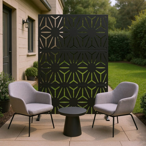 HomeRoots 76" Black Steel Three Panel Room Divider - Modern Industrial Design for Stylish Space Separation 470405