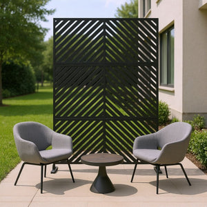 HomeRoots 76" Black Steel Three Panel Screen Divider - Stylish, Durable Room Partition with Translucent Panels 470408