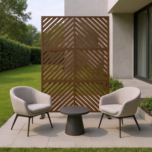 HomeRoots 76" Brown Steel Three Panel Room Divider - Stylish Privacy Screen for Indoor & Outdoor Spaces 470409