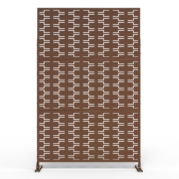 HomeRoots 76" Brown Steel Three Panel Room Divider - Stylish Privacy Screen for Home & Office Spaces 470415