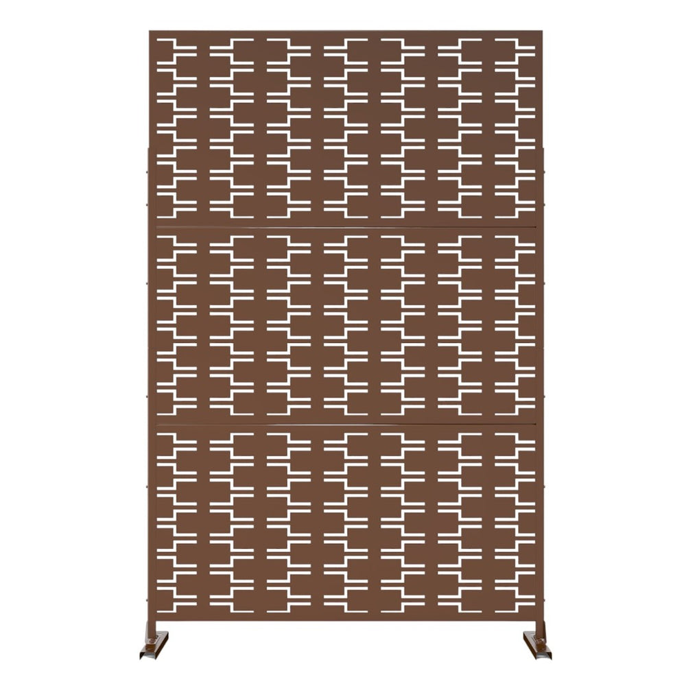 HomeRoots 76" Brown Steel Three Panel Room Divider - Stylish Privacy Screen for Home & Office Spaces 470415