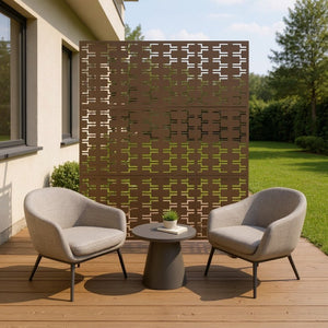 HomeRoots 76" Brown Steel Three Panel Room Divider - Stylish Privacy Screen for Home & Office Spaces 470415
