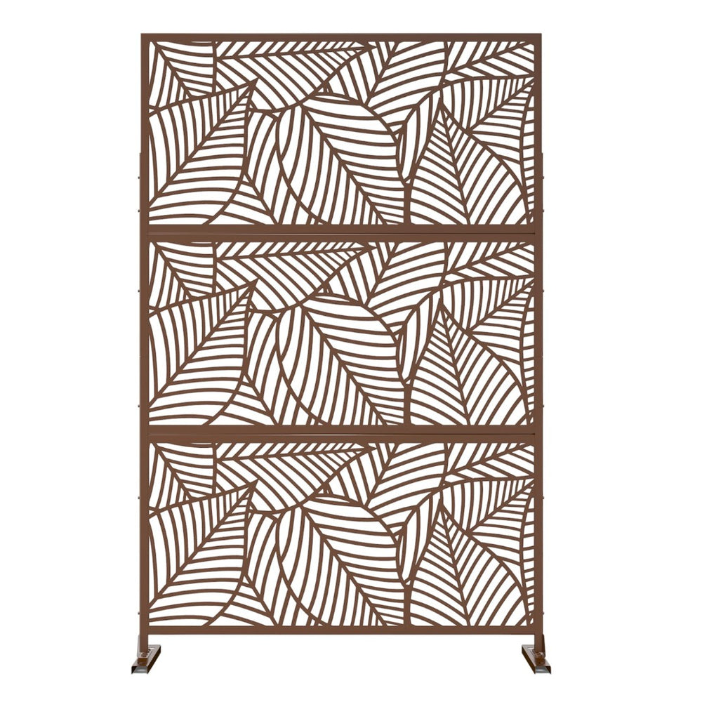 HomeRoots 76" Brown Steel Three-Panel Room Divider - Stylish, Durable, Light-Filtering Privacy Screen for Any Space 470418