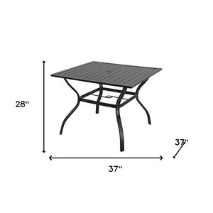 Homeroots 37" Black Square Metal Outdoor Dining Table With Umbrella Hole  Metal 470421