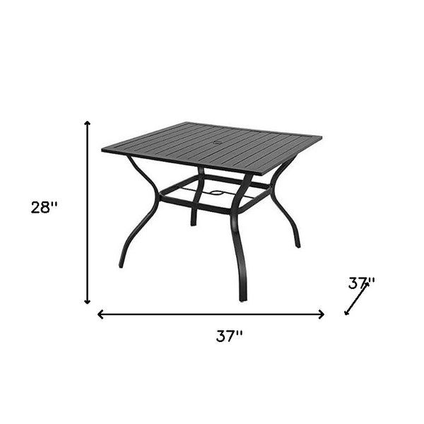 Homeroots 37" Black Square Metal Outdoor Dining Table With Umbrella Hole  Metal 470421