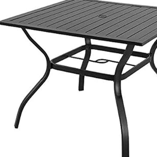 Homeroots 37" Black Square Metal Outdoor Dining Table With Umbrella Hole  Metal 470421