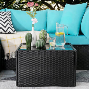 Homeroots Aqua And Brown Wicker L Shape Three Piece Sofa Set Blue Rattan 470432