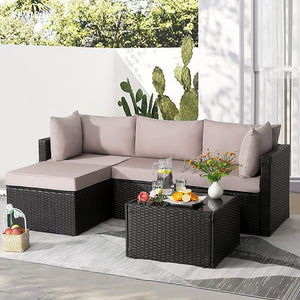 Homeroots Beige And Brown Wicker L Shape Three Piece Sofa Set Beige Rattan 470433