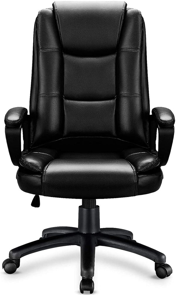 Homeroots Black Faux Leather Seat Adjustable Executive Chair Metal Back Steel Frame  Steel 470434