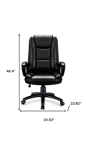 Homeroots Black Faux Leather Seat Adjustable Executive Chair Metal Back Steel Frame  Steel 470434