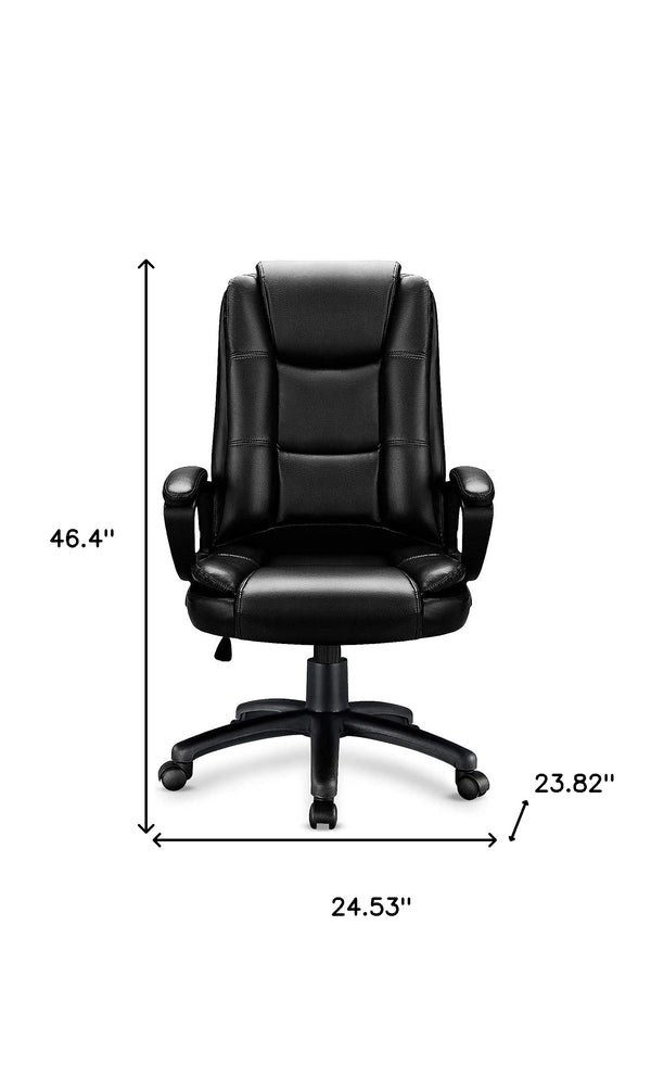 Homeroots Black Faux Leather Seat Adjustable Executive Chair Metal Back Steel Frame  Steel 470434