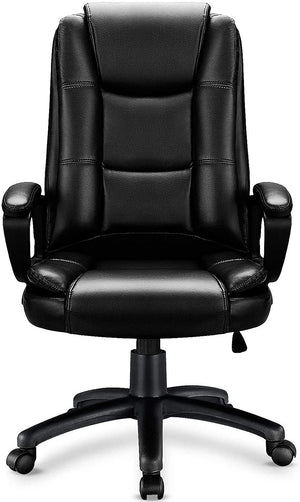 Homeroots Black Faux Leather Seat Adjustable Executive Chair Metal Back Steel Frame  Steel 470434