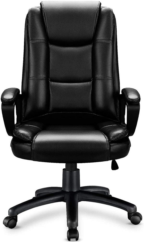 Homeroots Black Faux Leather Seat Adjustable Executive Chair Metal Back Steel Frame  Steel 470434
