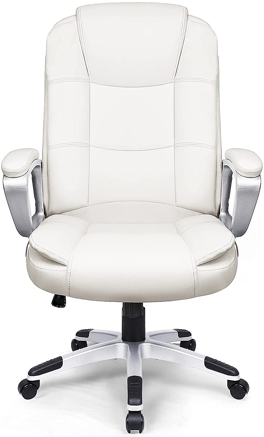 Homeroots White Leather Executive Chair With Lumbar Support  Steel 470435
