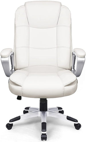Homeroots White Leather Executive Chair With Lumbar Support  Steel 470435