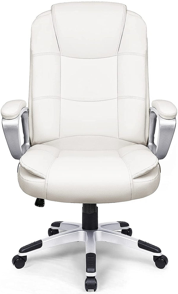 Homeroots White Leather Executive Chair With Lumbar Support  Steel 470435