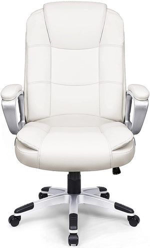Homeroots White Leather Executive Chair With Lumbar Support  Steel 470435
