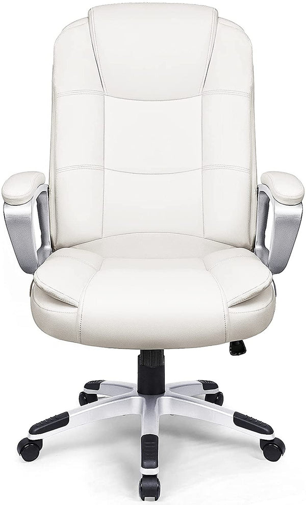 Homeroots White Leather Executive Chair With Lumbar Support  Steel 470435