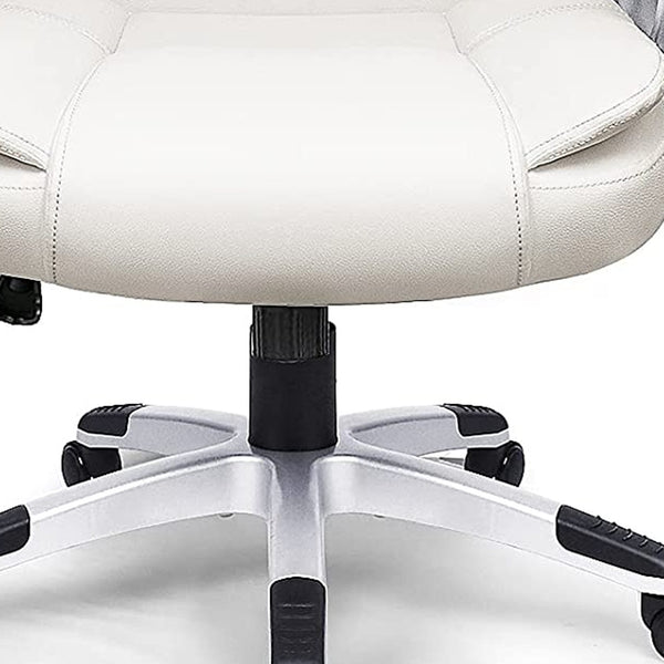 Homeroots White Leather Executive Chair With Lumbar Support  Steel 470435