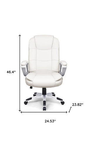Homeroots White Leather Executive Chair With Lumbar Support  Steel 470435