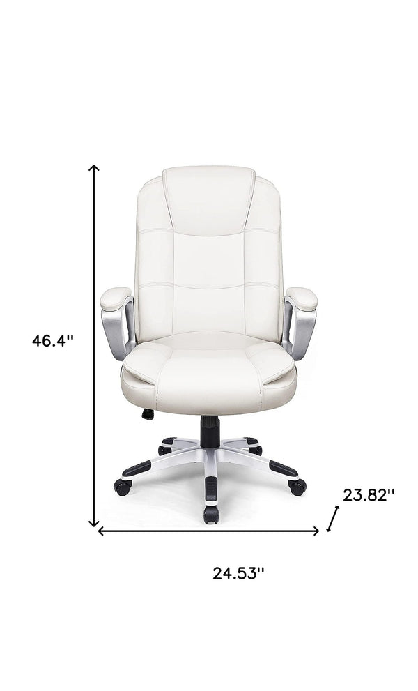 Homeroots White Leather Executive Chair With Lumbar Support  Steel 470435