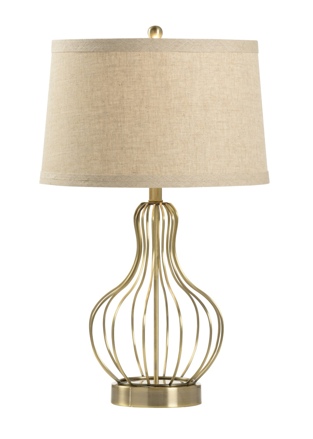 Wildwood Asher Open-Frame Antique Brass Table Lamp With Tan Linen Shade, Built-In Usb & Data Port For Hotels 47044