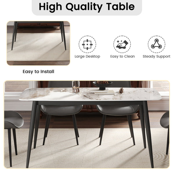 English Elm 62.99" Modern Artificial Stone White Pandora Dining Table With Curved Edges For 6 - Chic Design! W1535S00499