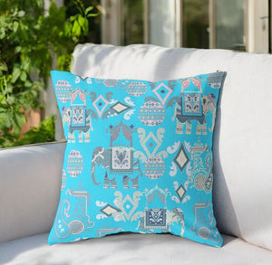 Homeroots 26" X 26" Blue Elephant Indoor Outdoor Throw Pillow   470456