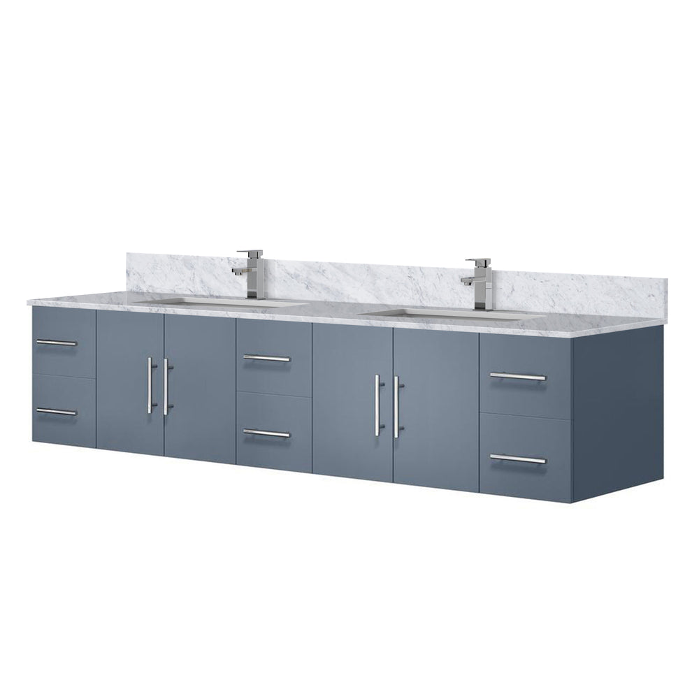 English Elm Dark Grey 84in Double Bath Vanity with Carrara Marble Top, Faucet Set, Soft-Close Drawers & Shelf B2731P258746
