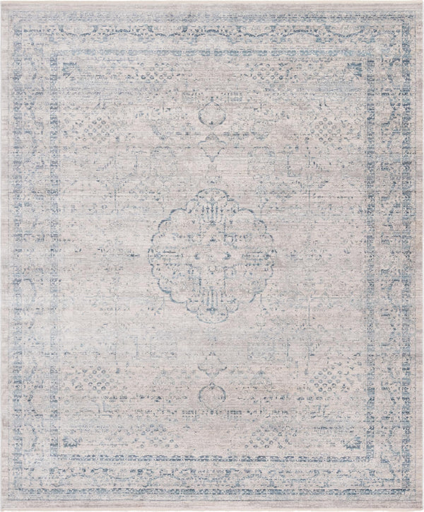 Unique Loom Noble Henry Machine Made Medallion Rug Ivory, Gray/Navy Blue/Beige/Light Blue 9' 0" x 11' 3"