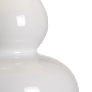 Wildwood Ellis White Ceramic Gourd Lamp With Linen Shade, Antique Brass Accents & Usb Port For Charging 47048