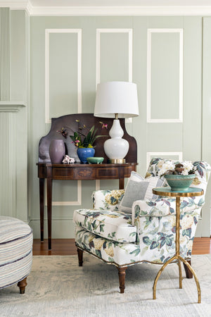 Wildwood Ellis White Ceramic Gourd Lamp With Linen Shade, Antique Brass Accents & Usb Port For Charging 47048