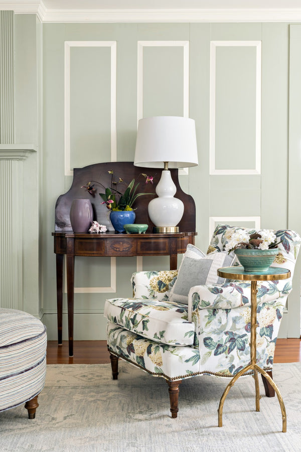 Wildwood Ellis White Ceramic Gourd Lamp With Linen Shade, Antique Brass Accents & Usb Port For Charging 47048