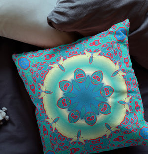 Homeroots 26" X 26" Green And Red Blown Seam Geometric Indoor Outdoor Throw Pillow   470496