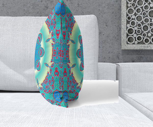 Homeroots 26" X 26" Green And Red Blown Seam Geometric Indoor Outdoor Throw Pillow   470496