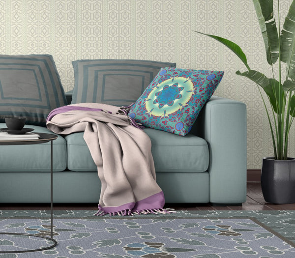 Homeroots 28" X 28" Green And Red Blown Seam Geometric Indoor Outdoor Throw Pillow   470497