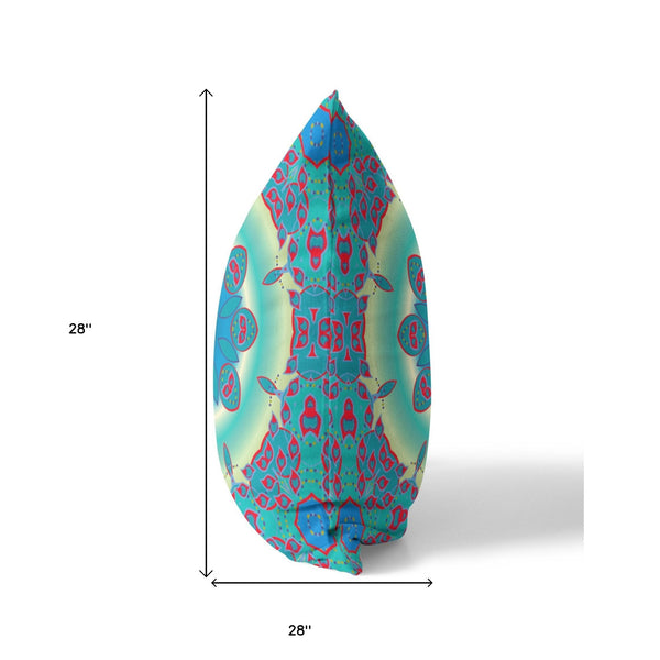 Homeroots 28" X 28" Green And Red Blown Seam Geometric Indoor Outdoor Throw Pillow   470497