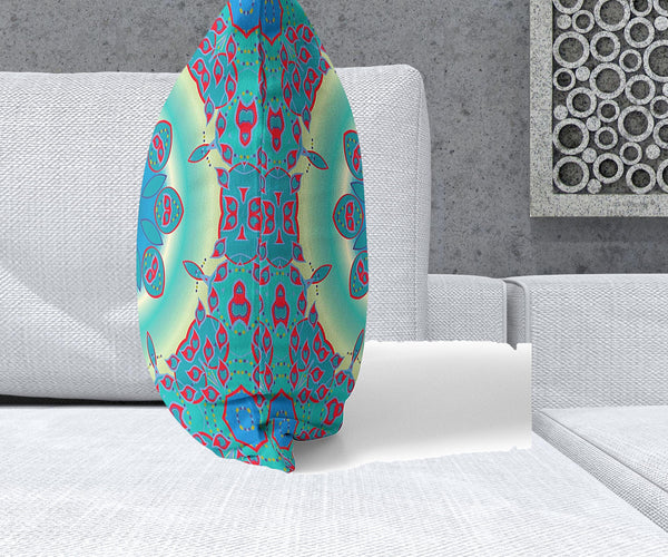 Homeroots 28" X 28" Green And Red Blown Seam Geometric Indoor Outdoor Throw Pillow   470497