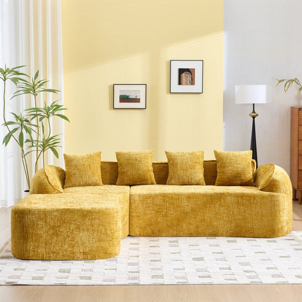 English Elm Yellow Chenille L-Shaped Sofa – Stylish, Space-Saving Comfort With 4 Throw Pillows For Any Room W3612S00019-GIGA