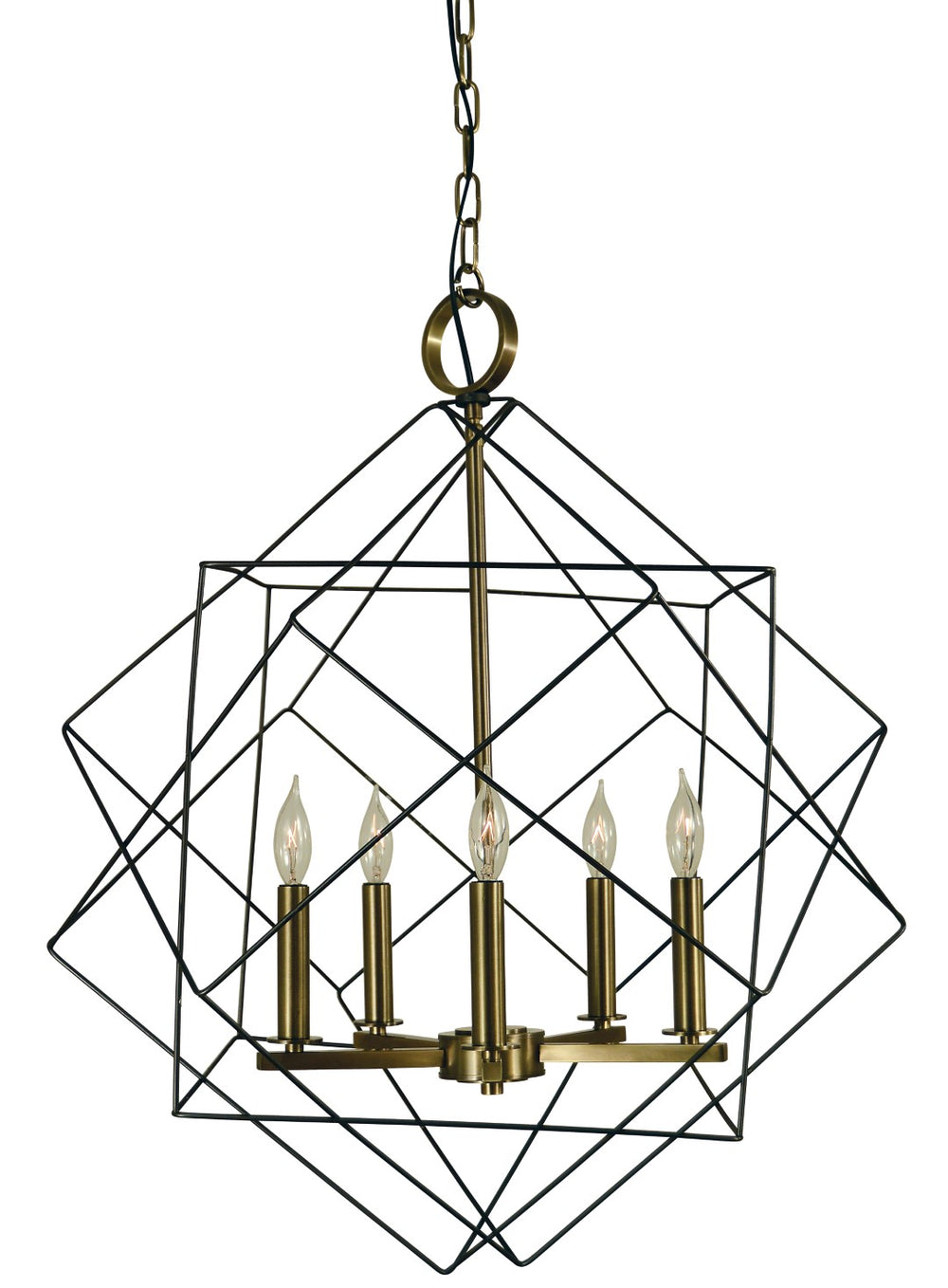 Framburg 5-light Elegant Cage Chandelier – Stylish Minimalist Design For Modern Home Illumination, Usa-made Mahogany Bronze With Antique Brass Metal 4705 Mb/Ab