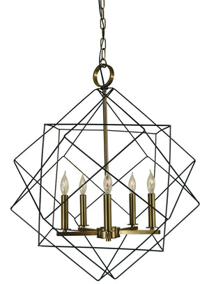 Framburg 5-light Elegant Cage Chandelier – Stylish Minimalist Design For Modern Home Illumination, Usa-made Mahogany Bronze With Antique Brass Metal 4705 Mb/Ab
