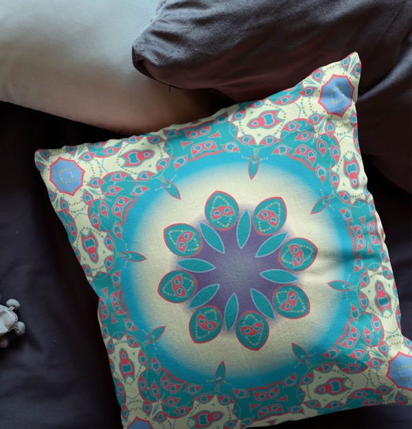 Homeroots 26" X 26" Yellow And Red Blown Seam Geometric Indoor Outdoor Throw Pillow   470501