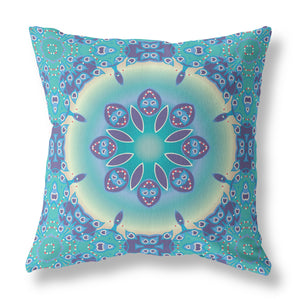 Homeroots 26" X 26" Blue And Purple Broadcloth Floral Throw Pillow   470506
