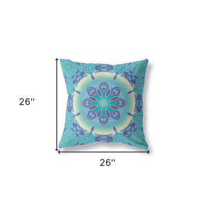 Homeroots 26" X 26" Blue And Purple Broadcloth Floral Throw Pillow   470506