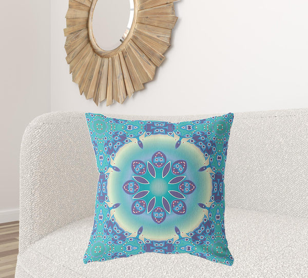 Homeroots 26" X 26" Blue And Purple Broadcloth Floral Throw Pillow   470506
