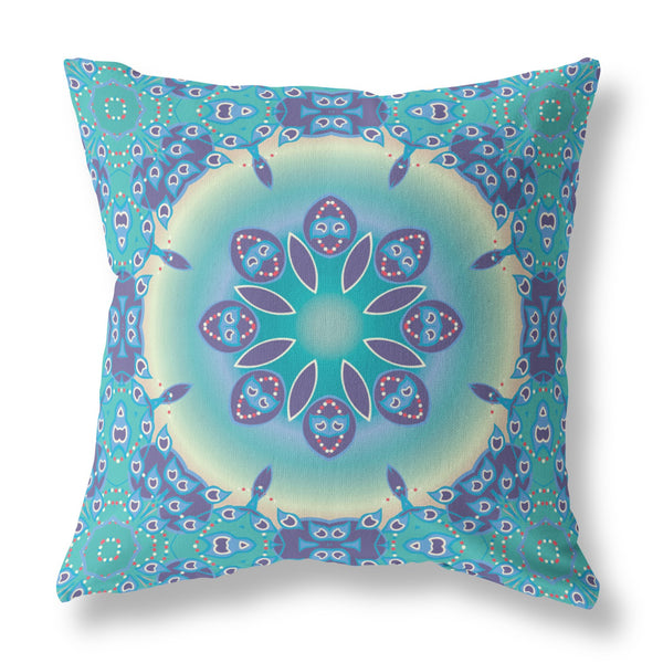 Homeroots 28" X 28" Blue And Purple Broadcloth Floral Throw Pillow   470507