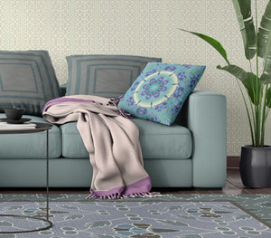 Homeroots 28" X 28" Blue And Purple Broadcloth Floral Throw Pillow   470507