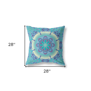 Homeroots 28" X 28" Blue And Purple Broadcloth Floral Throw Pillow   470507