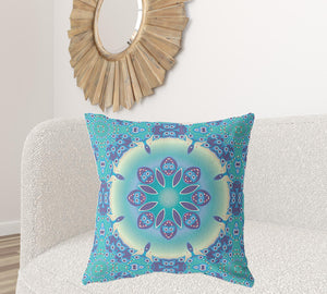 Homeroots 28" X 28" Blue And Purple Broadcloth Floral Throw Pillow   470507